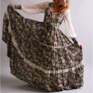 GUNNE SAX By Jessica San Francisco RARE 70's Dreamie Floral Maxi Dress Black